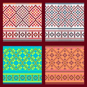Set of Ethnic ornament pattern in different colors. Vector Stock Illustration