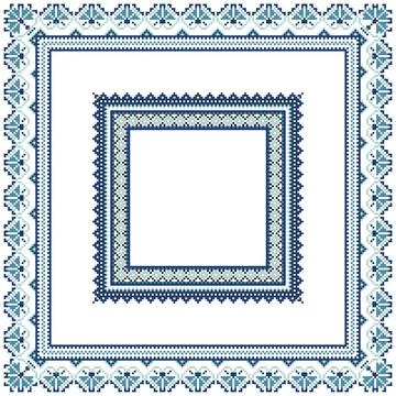 Set of Ethnic ornament pattern frames in blue colors Stock Illustration