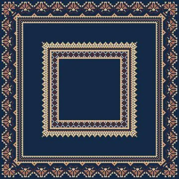 Set of Ethnic ornament pattern frames in blue colors Stock Illustration