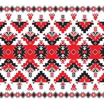 Set of Ethnic ornament pattern in red and black colors Stock Illustration