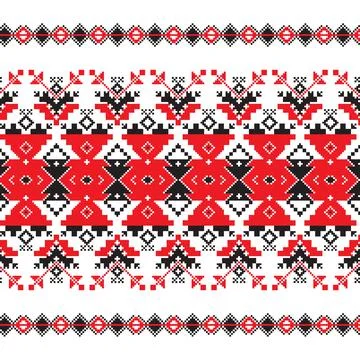 Set of Ethnic ornament pattern in red and black colors Stock Illustration