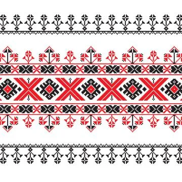 Set of Ethnic ornament pattern in red and black colors Stock Illustration