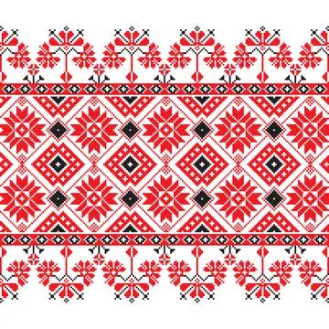 Set of Ethnic ornament pattern in red, black and white Stock Illustration