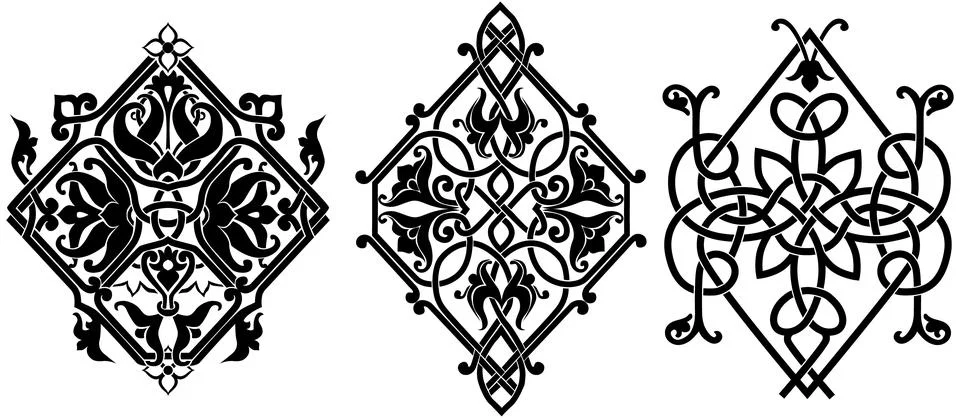 Set of Ethnic ornament patterns. Vector illustration. diamond ancient russian Stock Illustration