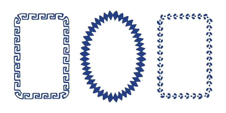 Set of ethnic ornamental frames. Hand-drawn border collection with Greek key Stock Illustration