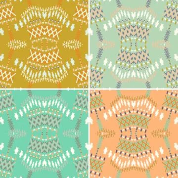 Set of ethnic seamless pattern. Aztec geometric background. Hand drawn Stock Illustration
