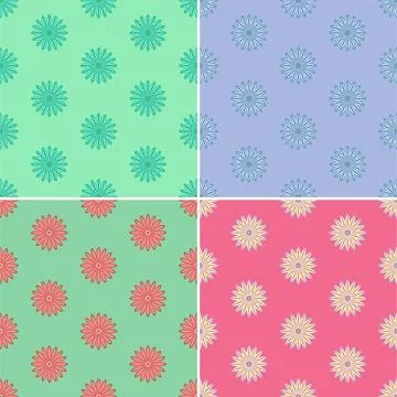 Set ethnic seamless vector pattern. Color flower mandalas Stock Illustration
