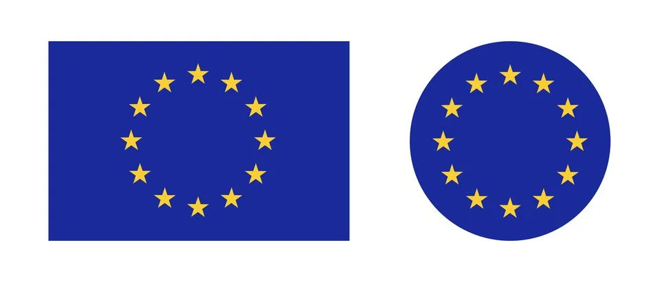 Set of European Union rectangular, round flag. Flag of EU collection, yellow Stock Illustration