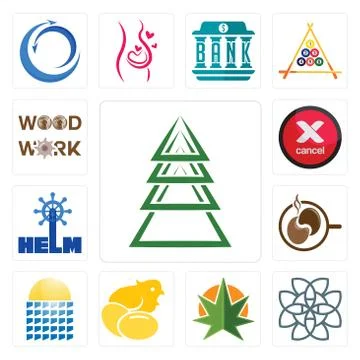 Set of ever tree, celtic knot, weed leaf, chick, solar panel, coffe, helm, ca Free Stock Illustration