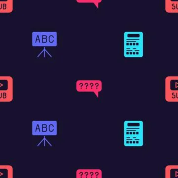 Set Exam sheet, Chalkboard, Speech bubbles with Question and Video subtitles on Stock Illustration