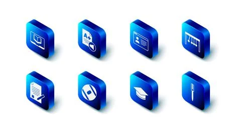 Set Exam sheet with A plus grade, Online class, Pendulum, Graduation cap 스톡 일러스트