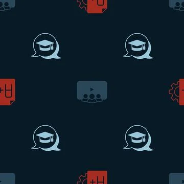 Set Exam sheet with A plus grade, Online class and Graduation cap speech bubble Stock Illustration