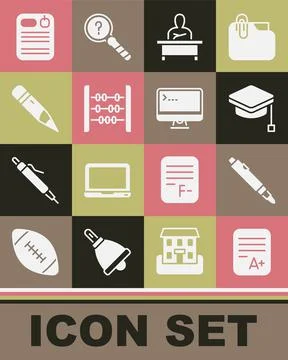 Set Exam sheet with A plus grade, Marker pen, Graduation cap, Schoolboy sitting 스톡 일러스트