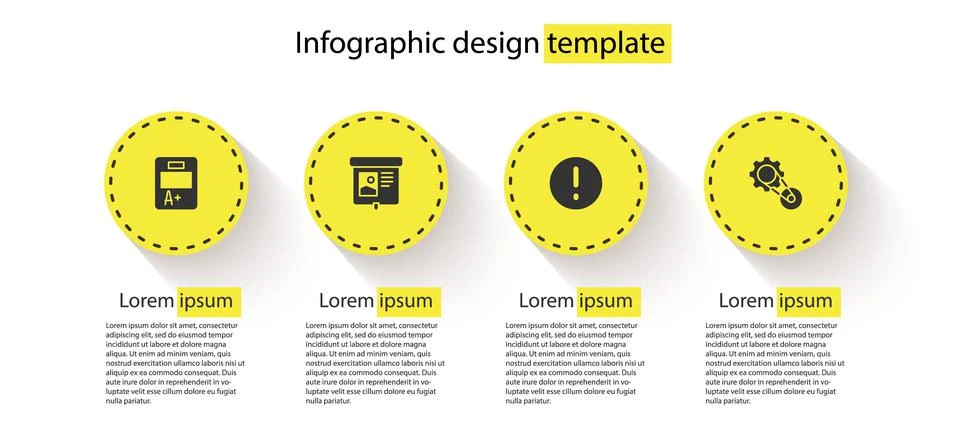 Set Exam sheet with A plus grade, Projection screen, Speech bubble and Stock Illustration