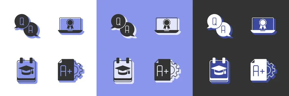 Set Exam sheet with A plus grade, Question and Answer, Online education and Stock-Illustration