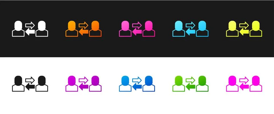 Set Exchange work icon isolated on black and white background. Information Illustrazione stock