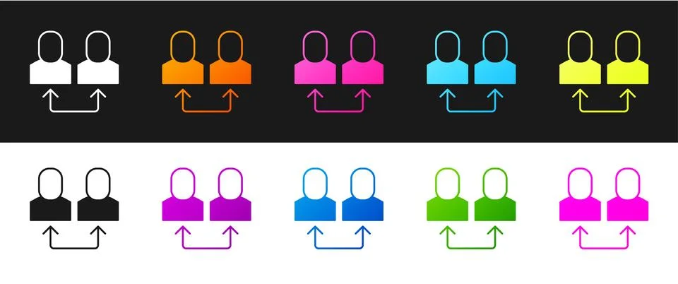 Set Exchange work icon isolated on black and white background. Information .. Illustrazione stock