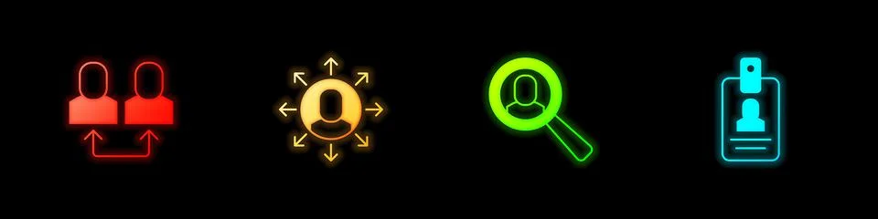 Set Exchange work, Multitasking manager working, Magnifying glass for search  Illustrazione stock