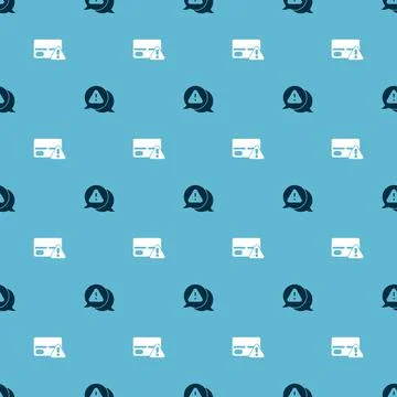 Set Exclamation mark in triangle and Credit card on seamless pattern. Vector 스톡 일러스트