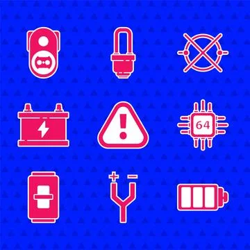 Set Exclamation mark in triangle, Electric cable, Battery charge level indicator イラスト素材