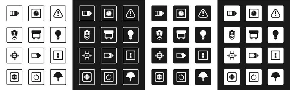 Set Exclamation mark in triangle, Fuse, Electrical outlet, Battery charge level イラスト素材