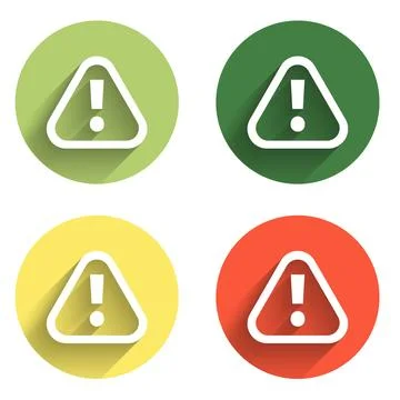Set Exclamation mark in triangle icon isolated with long shadow background... Stock Illustration