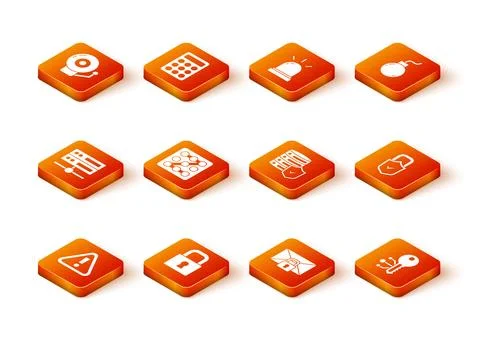 Set Exclamation mark in triangle, Lock, Server, Data, Web Hosting, Graphic .. 스톡 일러스트