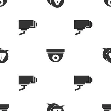 Set Exclamation mark in triangle, Security camera and on seamless pattern Illustrazione stock