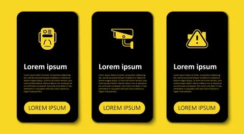 Set Exclamation mark in triangle, Security camera and Artificial intelligence Ilustración de archivo