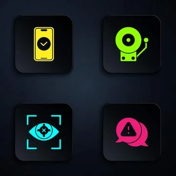 Set Exclamation mark in triangle, Smartphone, Eye scan and Ringing alarm be.. Stock Illustration