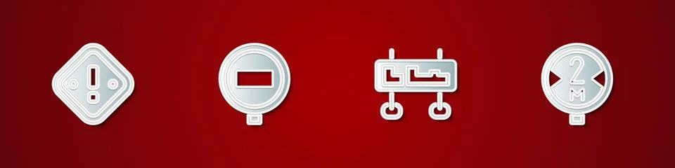 Set Exclamation mark in triangle, Stop sign, Road traffic and  icon. Vector 스톡 일러스트