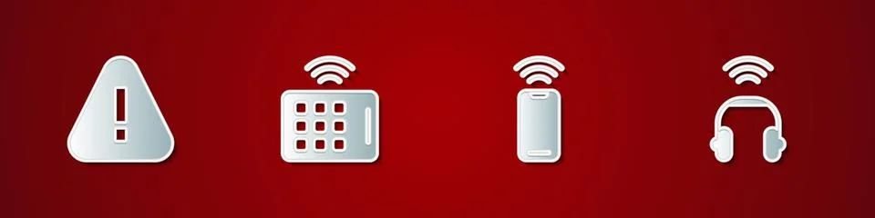 Set Exclamation mark in triangle, Wireless tablet, smartphone and Smart 스톡 일러스트