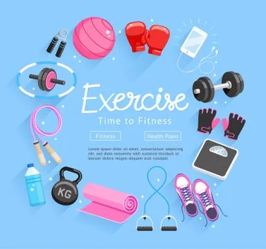 Set of Exercises equipment. Vector Illustrations. Stock Illustration