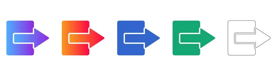 Set of Exit Arrow Icons in Multiple Vibrant Styles Stock Illustration