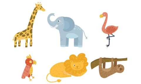 Set of exotic cartoon animals. Vector illustration. イラスト素材