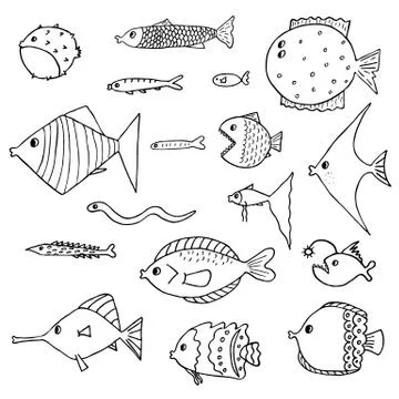Set of exotic fish. Vector illustration. Isolated Stock Illustration