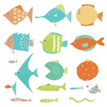 Set of exotic fish. Vector illustration. Isolated Stock Illustration