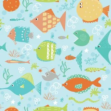 Set of exotic fish. Vector illustration. Isolated Stock Illustration