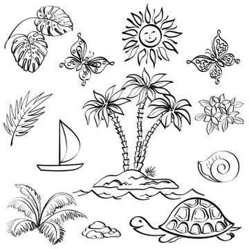 Set of exotic objects Stock Illustration