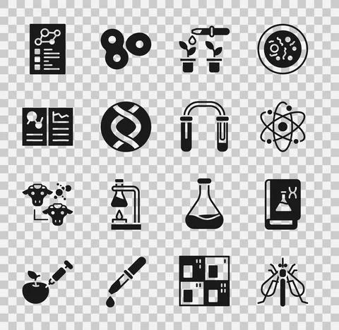 Set Experimental insect, Genetic engineering book, Atom, Pipette and plant, DNA 스톡 일러스트