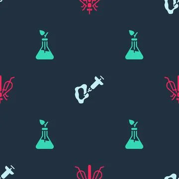 Set Experimental insect, Syringe and Plant breeding on seamless pattern. Vector Stock Illustration