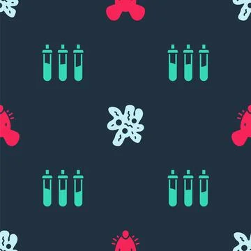 Set Experimental mouse, Cell and Reagent bottle on seamless pattern. Vector Stock Illustration