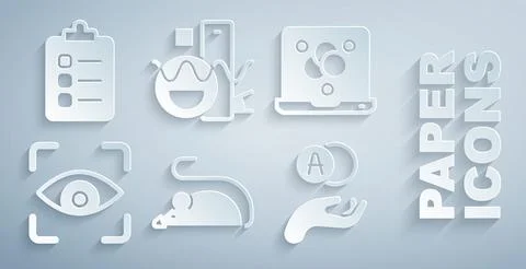Set Experimental mouse, Chemical formula, Eye scan, Atom, Basic geometric shapes イラスト素材