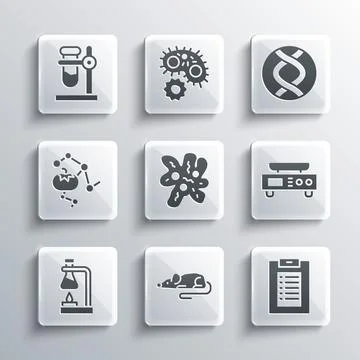 Set Experimental mouse, Clinical record, Electronic scales, Cell, Test tube Stock Illustration