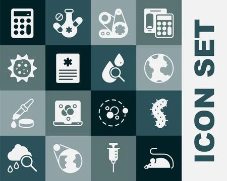 Set Experimental mouse, Virus, Earth globe, Timing belt kit, Patient record.. Stock Illustration