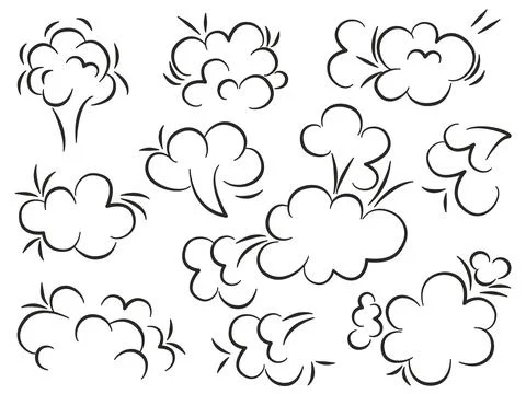 Set of explosion clouds doodle sketch style Stock Illustration