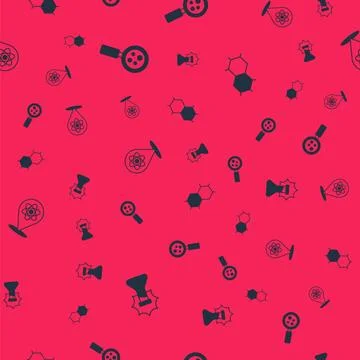 Set Explosion in the flask, Microorganisms under magnifier, Atom and Chemic.. Stock Illustration