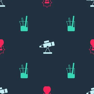 Set Explosion in the flask, Telescope and Laboratory glassware on seamless Stock Illustration