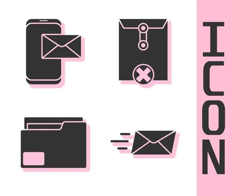 Set Express envelope, Mobile and envelope, Document folder and Delete envelope Stock Illustration