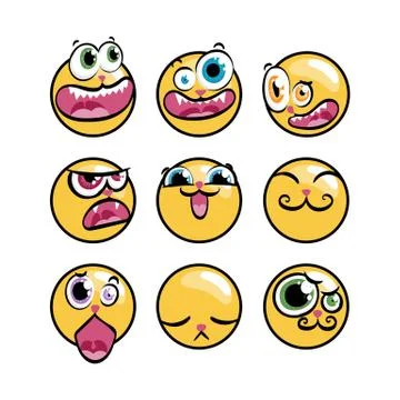 Set of expression emoticons. Set of kawaii emoji. Stock Illustration